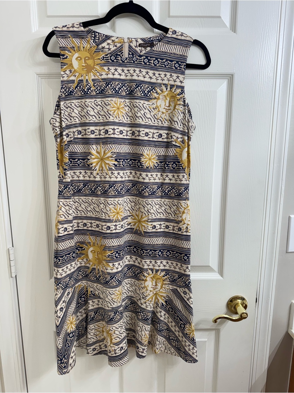 J. McLaughlin Navy, Cream & Gold Sunburst Mini SunDress Size L